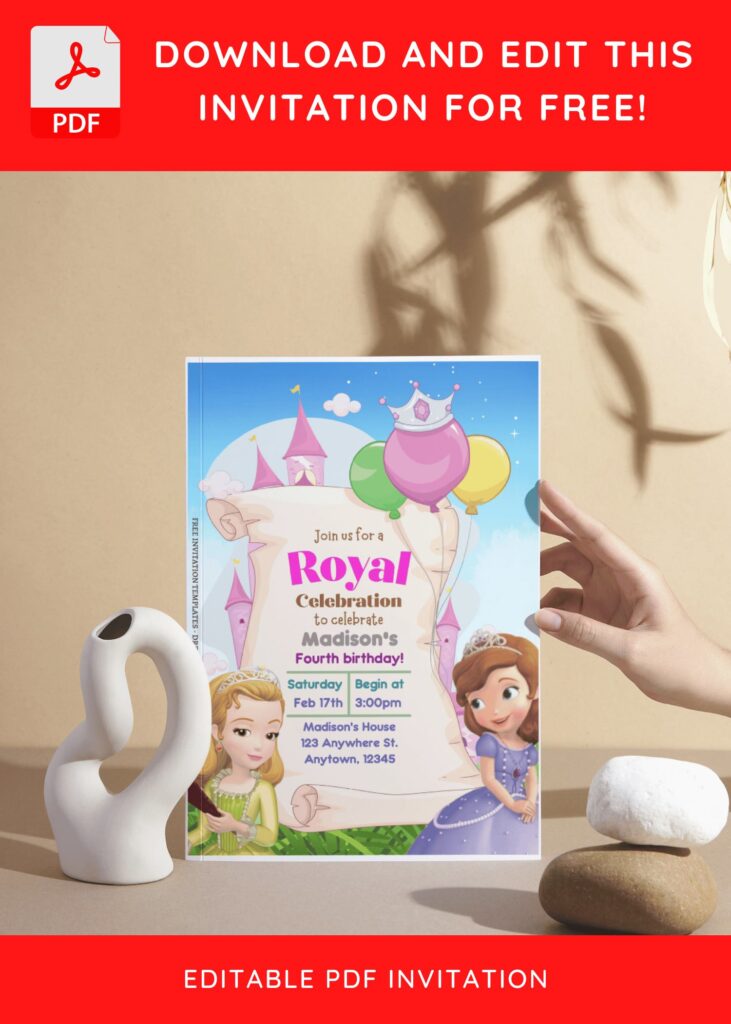 Invitation Template of (Free Editable PDF) Magical Awaits Sofia The First Birthday Invitation Templates 5