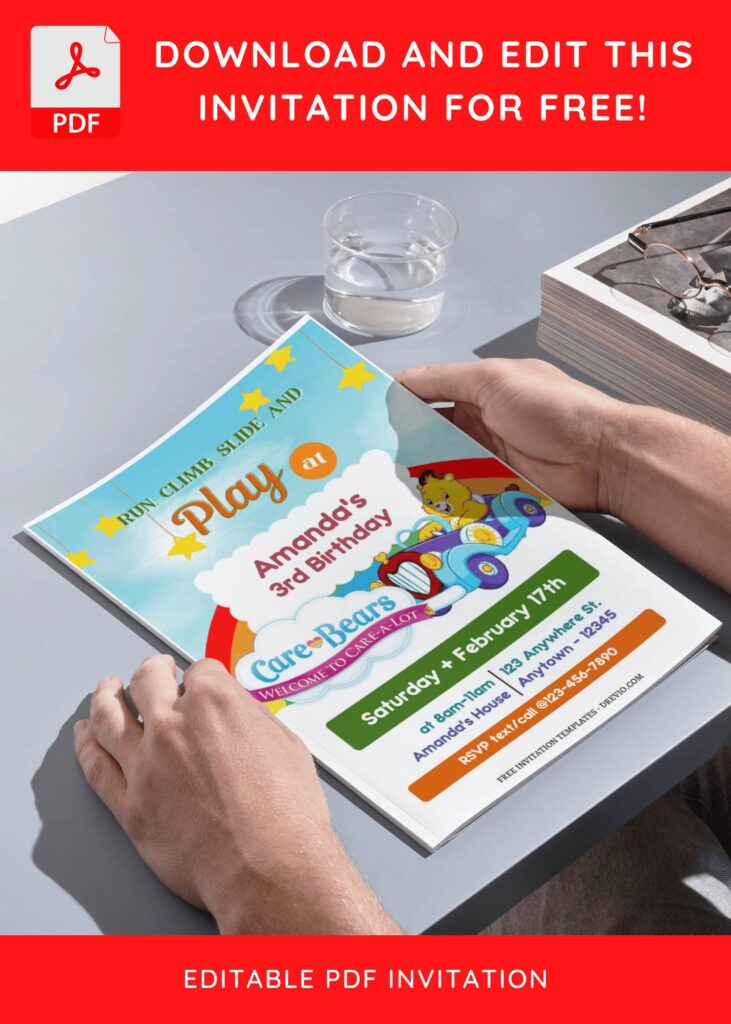 (Free Editable PDF) Share The Fun Care Bears Birthday Invitation Templates G