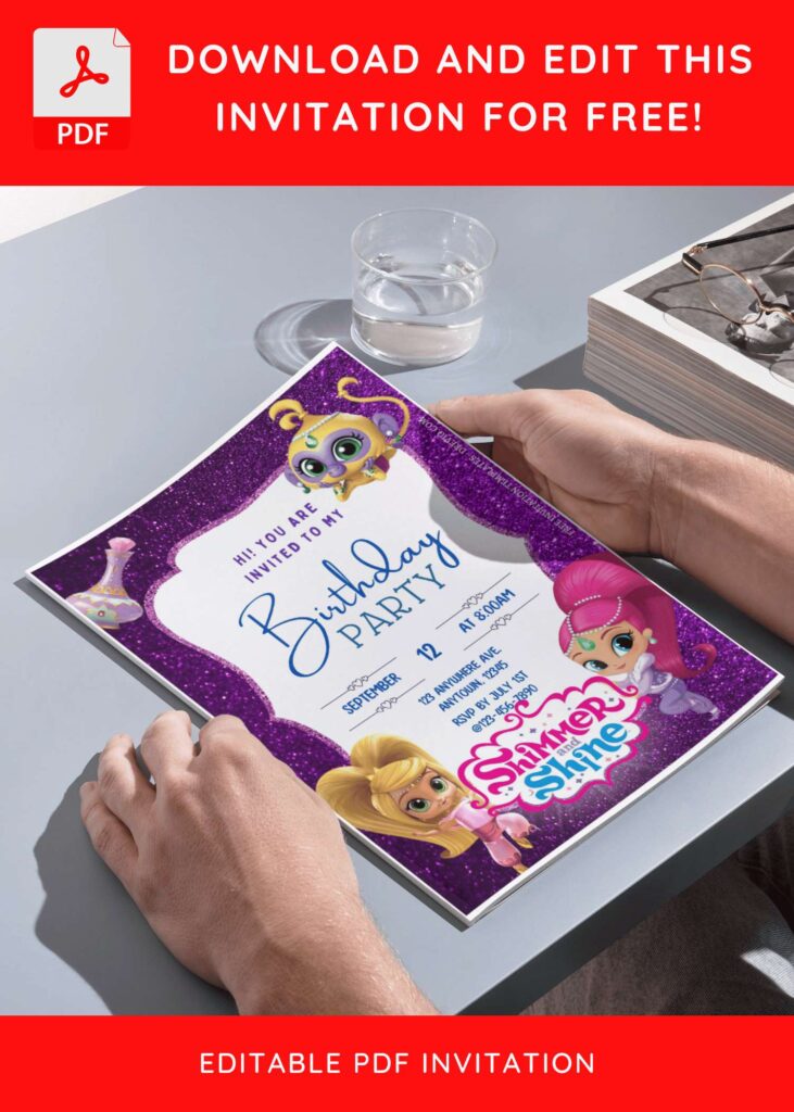 (Free Editable PDF) Twinkling Magic Shimmer And Shine Birthday Invitation Templates H