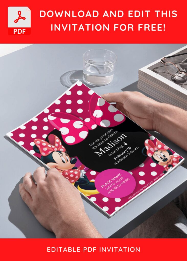 (Free Editable PDF) Minnie Mouse Polka Dot Birthday Invitation Templates H