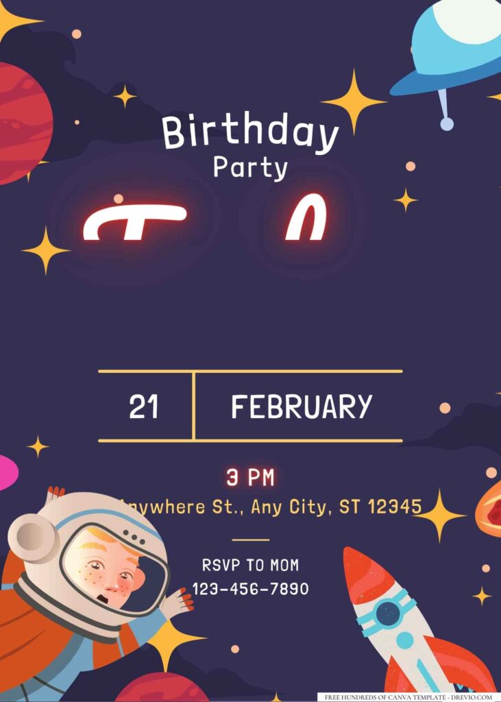 FREE Editable Astronaut Space Birthday Invitation