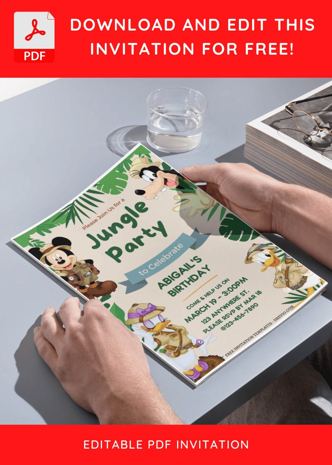 (Free Editable PDF) Mickey Mouse's Jungle Party Invitation Templates