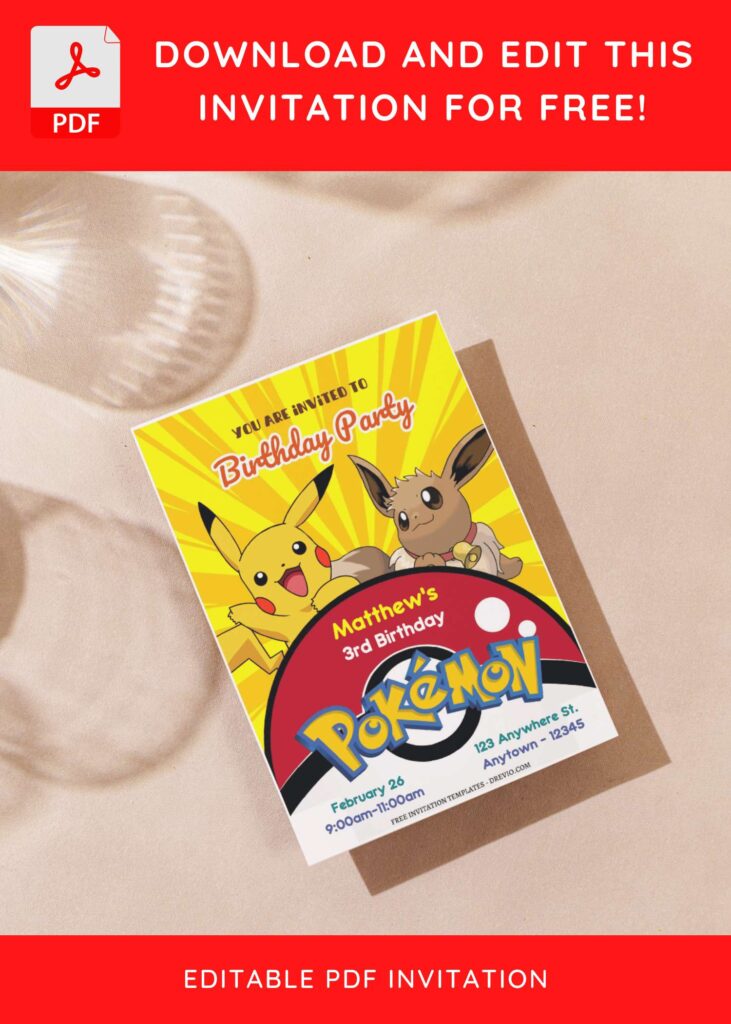 (Free Editable PDF) Get Ready To Evolve Pokemon Birthday Invitation Templates G