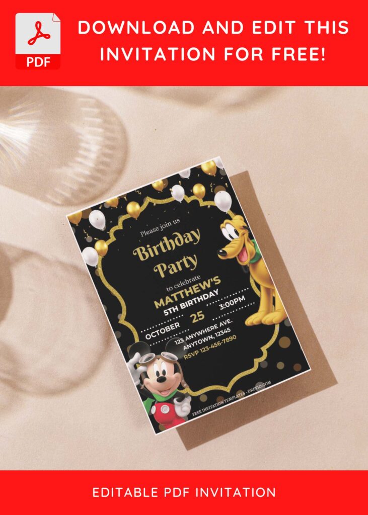 (Free Editable PDF) Mickey Mouse Magical World Birthday Invitation Templates H