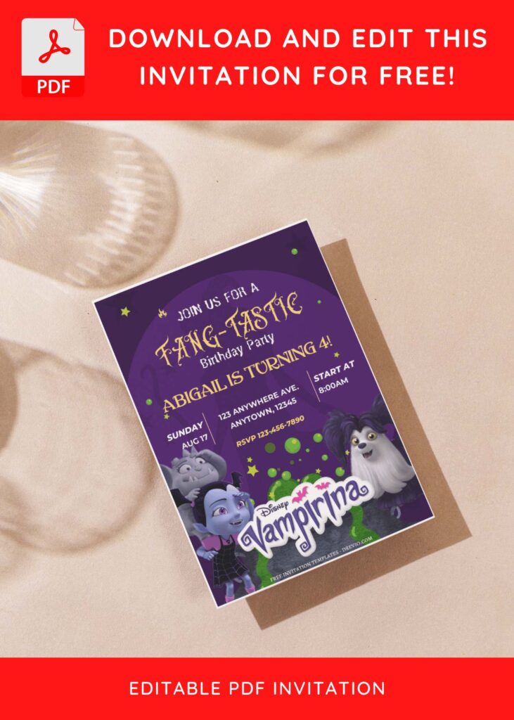 (Free Editable PDF) FANG-TASTIC Vampirina Birthday Invitation Templates G