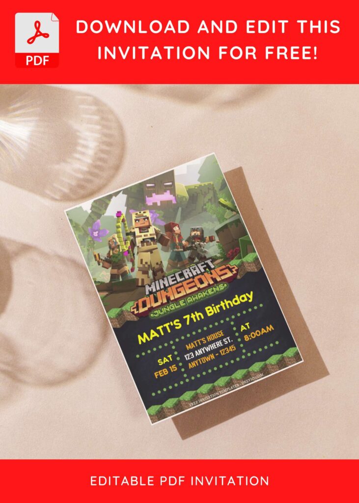 Invitation Template of (Free Editable PDF) Minecraft Gamers Birthday Invitation Templates 4