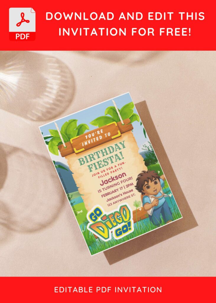 Invitation Template of (Free Editable PDF) Go Diego Go Birthday Invitation Templates 4