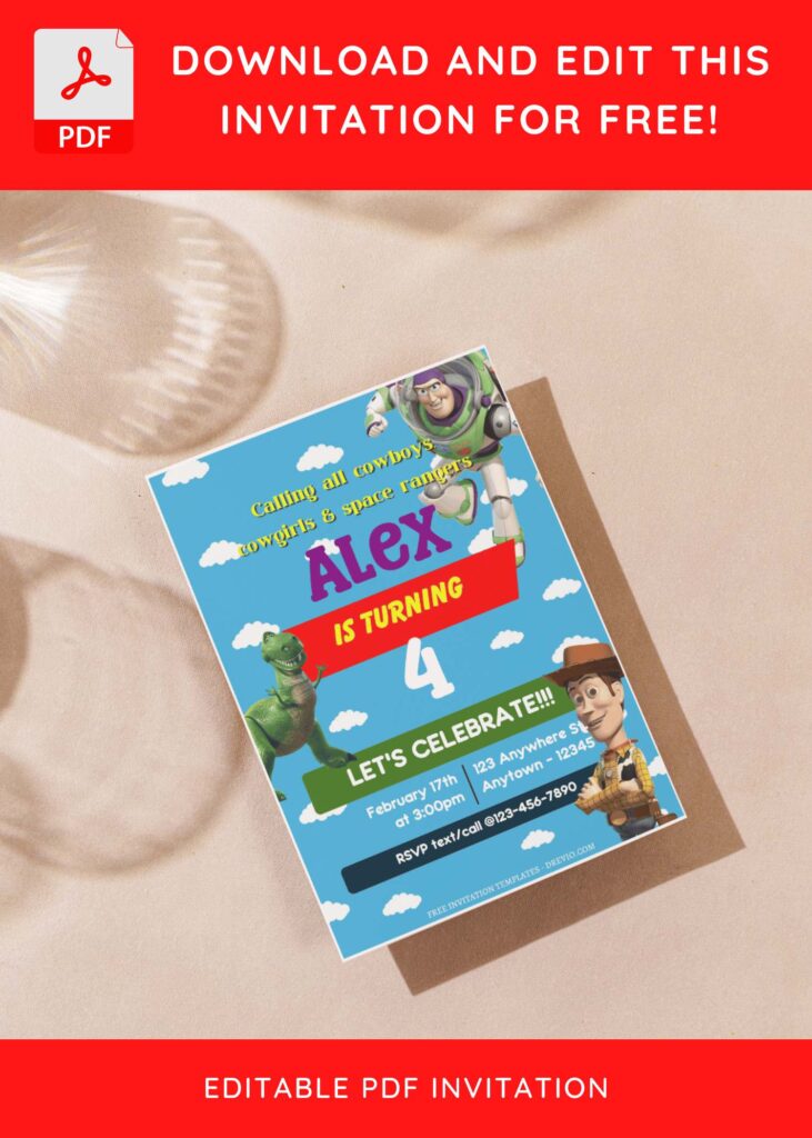 (Free Editable PDF) Party Time With Toy Story Birthday Invitation Templates G