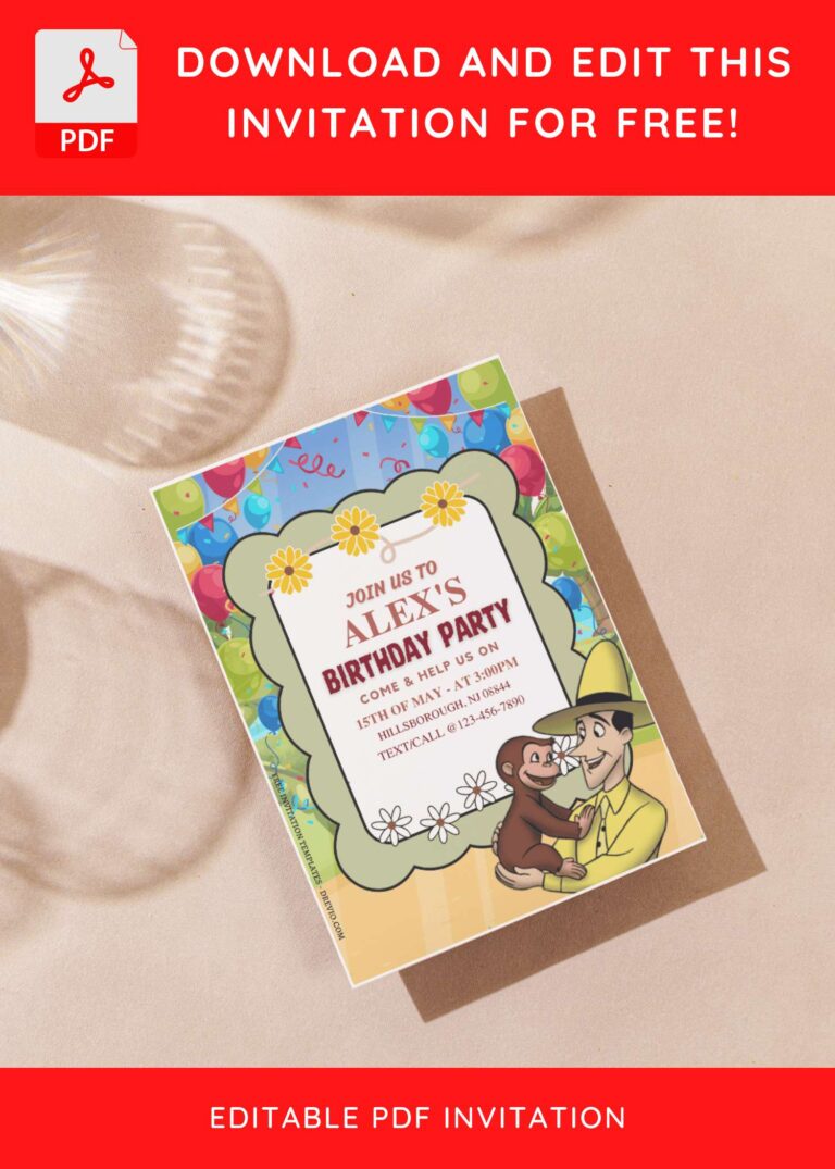 (Free Editable PDF) Bubbly Curious George Birthday Invitation Templates ...