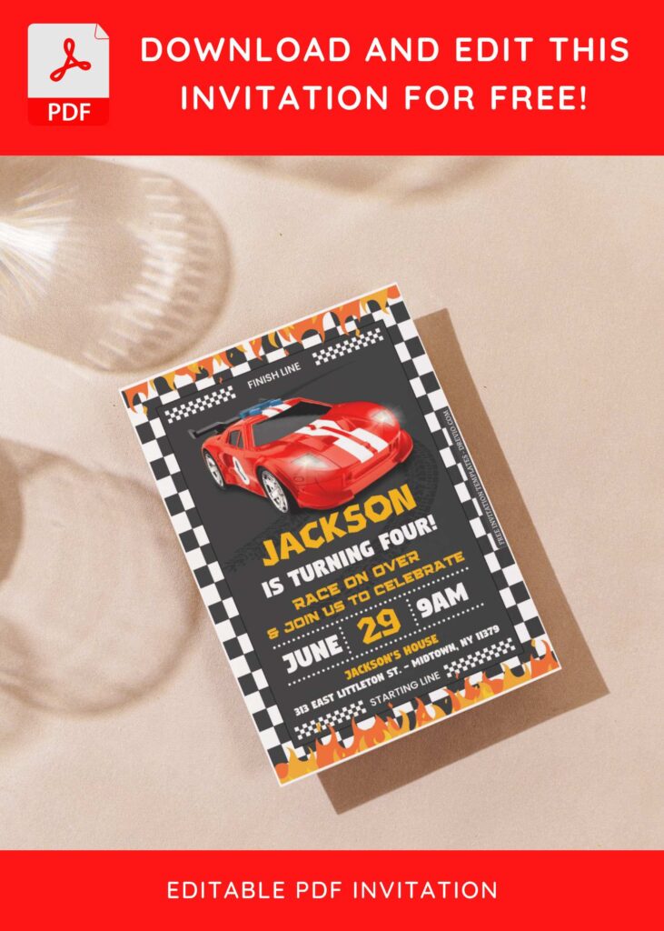 Invitation Template of (Free Editable PDF) Burning Joy Hot Wheels Birthday Invitation Templates 8