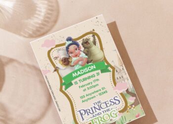 (Free Editable PDF) Fairy Tale Princess Tiana & The Frog Birthday Invitation Templates