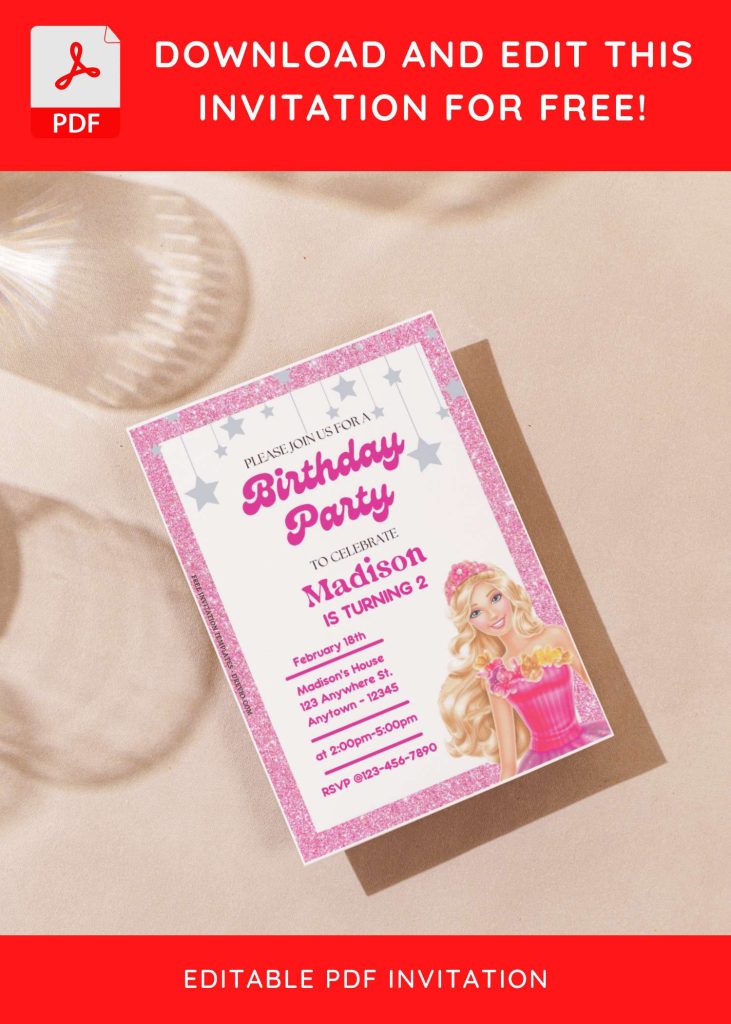 (Free Editable PDF) Sparkling Barbie Magic Birthday Invitation Templates G