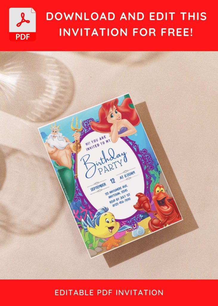 Invitation Template of (Free Editable PDF) Princess Ariel Birthday Invitation Templates For Kids 7