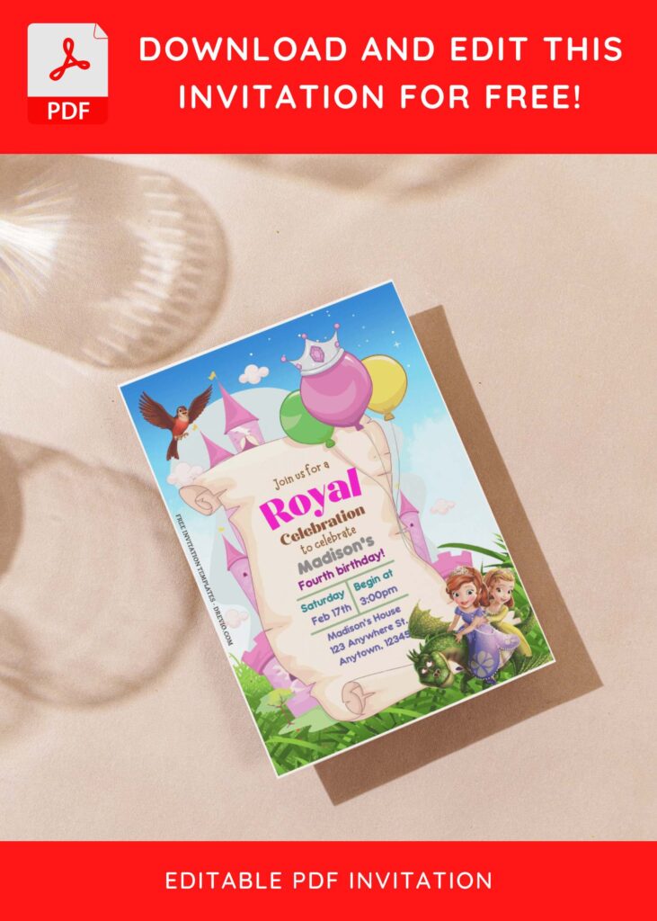 Invitation Template of (Free Editable PDF) Magical Awaits Sofia The First Birthday Invitation Templates 4