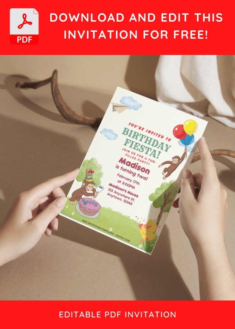 (Free Editable PDF) Party Like Curious George Birthday Invitation ...