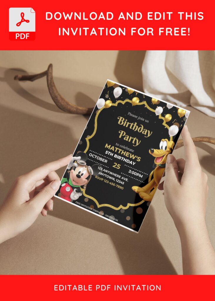 (Free Editable PDF) Mickey Mouse Magical World Birthday Invitation Templates with cute text