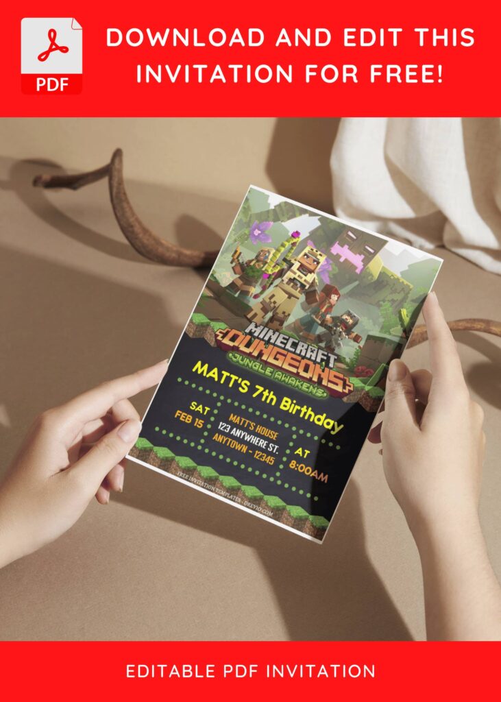 (Free Editable PDF) Minecraft Gamers Birthday Invitation Templates F