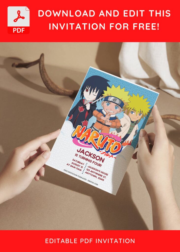 (Free Editable PDF) Epic Ninja Party Naruto Birthday Invitation Templates F