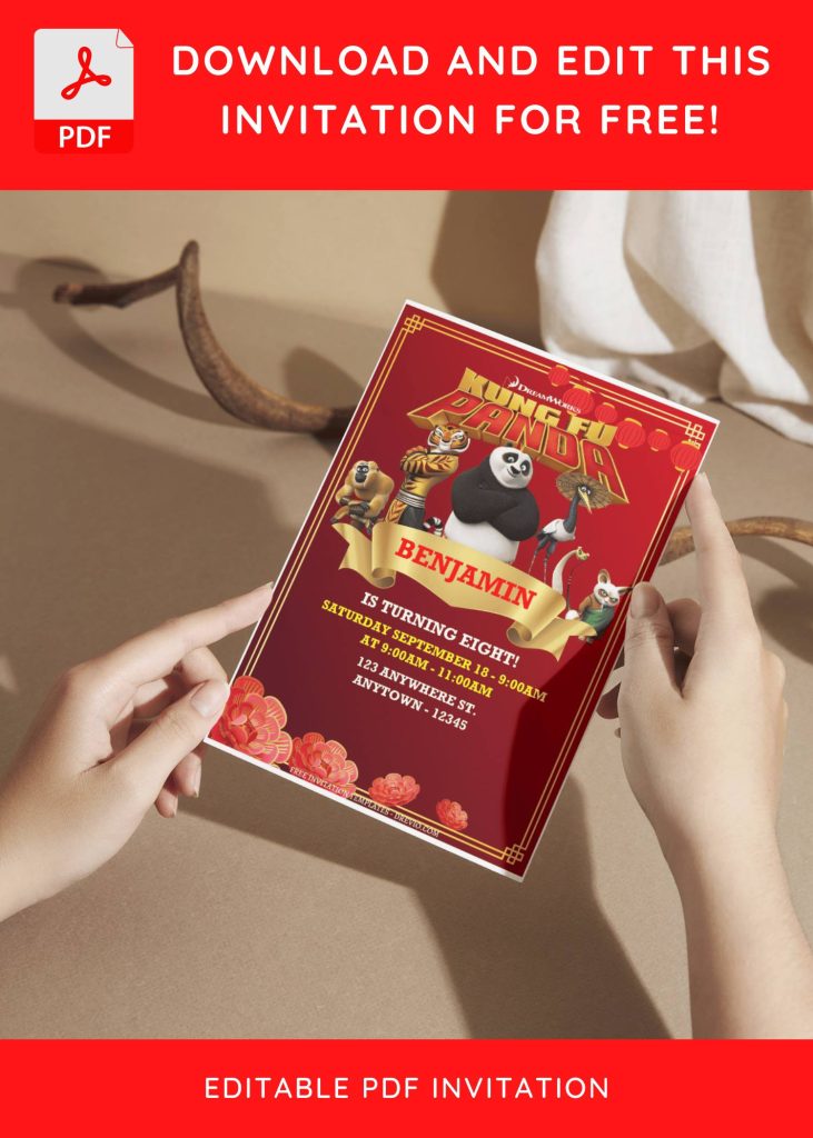 (Free Editable PDF) Furious Kung Fu Panda Birthday Invitation Templates F