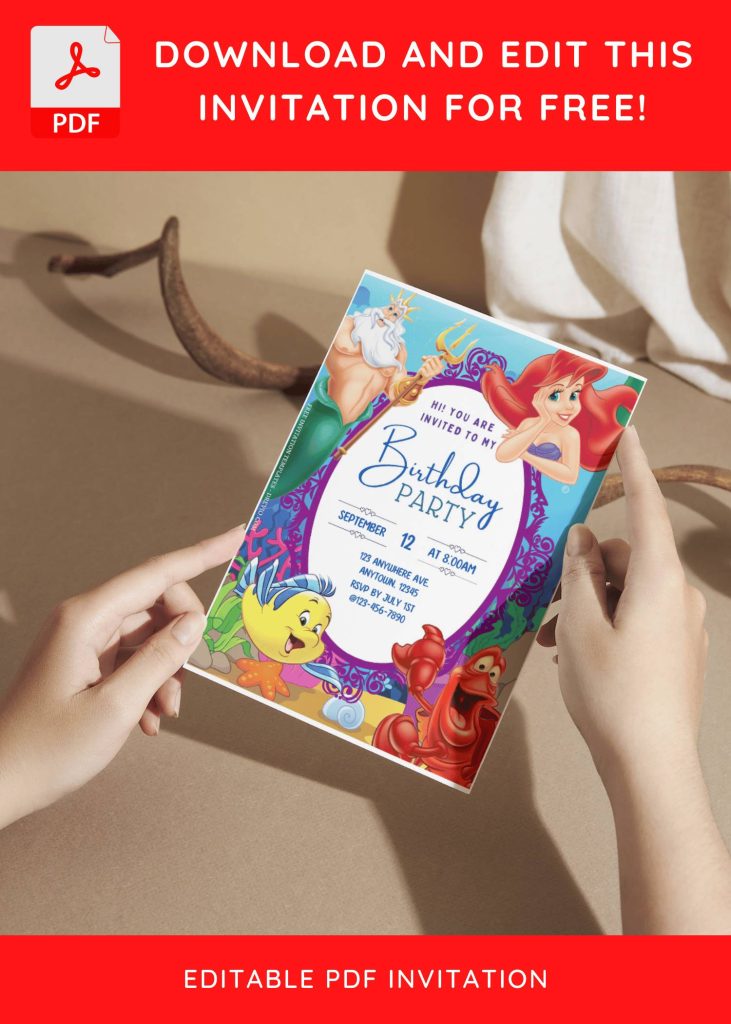 Invitation Template of (Free Editable PDF) Princess Ariel Birthday Invitation Templates For Kids 6