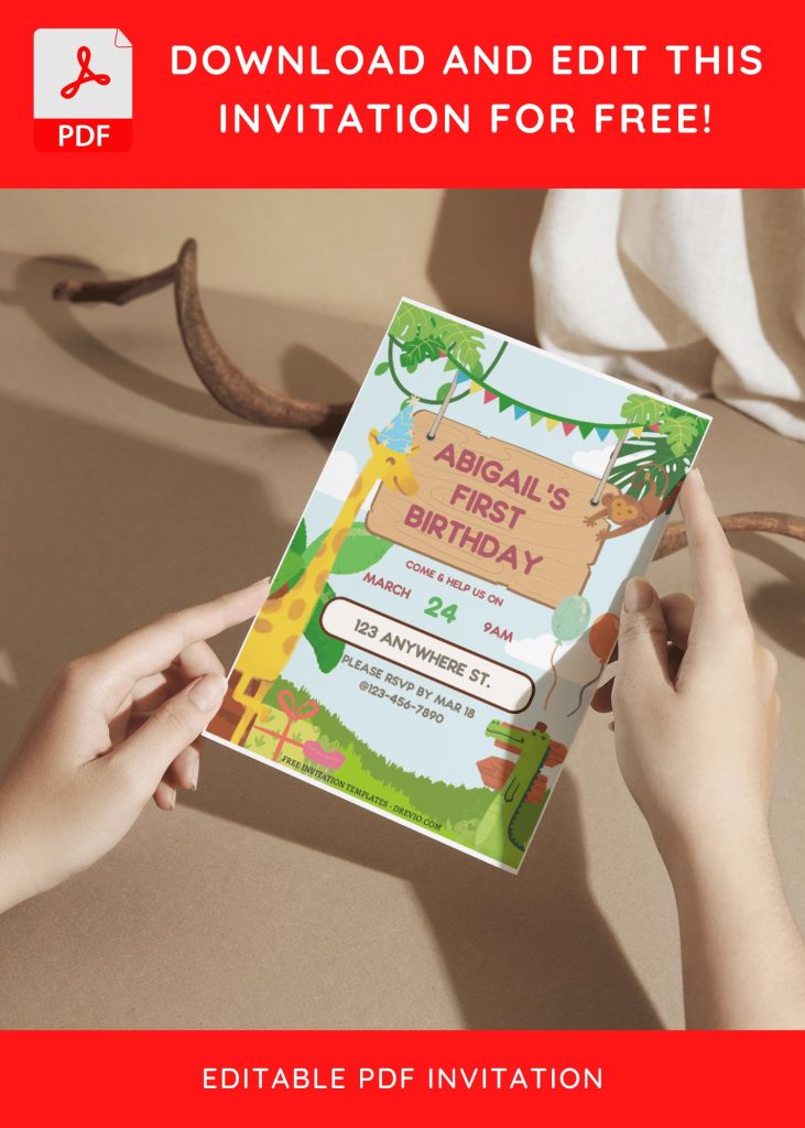 (Free Editable PDF) Playful Jungle Birthday Bash Invitation Templates F