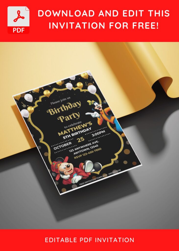 (Free Editable PDF) Mickey Mouse Magical World Birthday Invitation Templates F