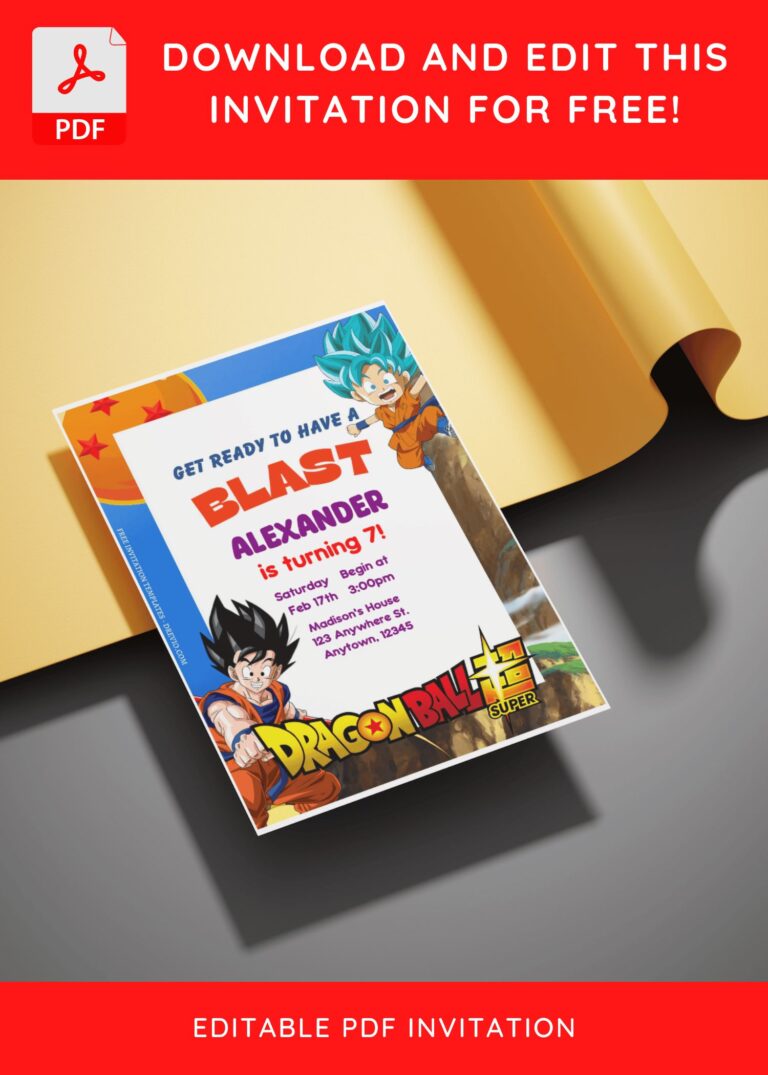 Free Editable Pdf Super Saiyan Dragon Ball Z Birthday Invitation Templates Download Hundreds 9155