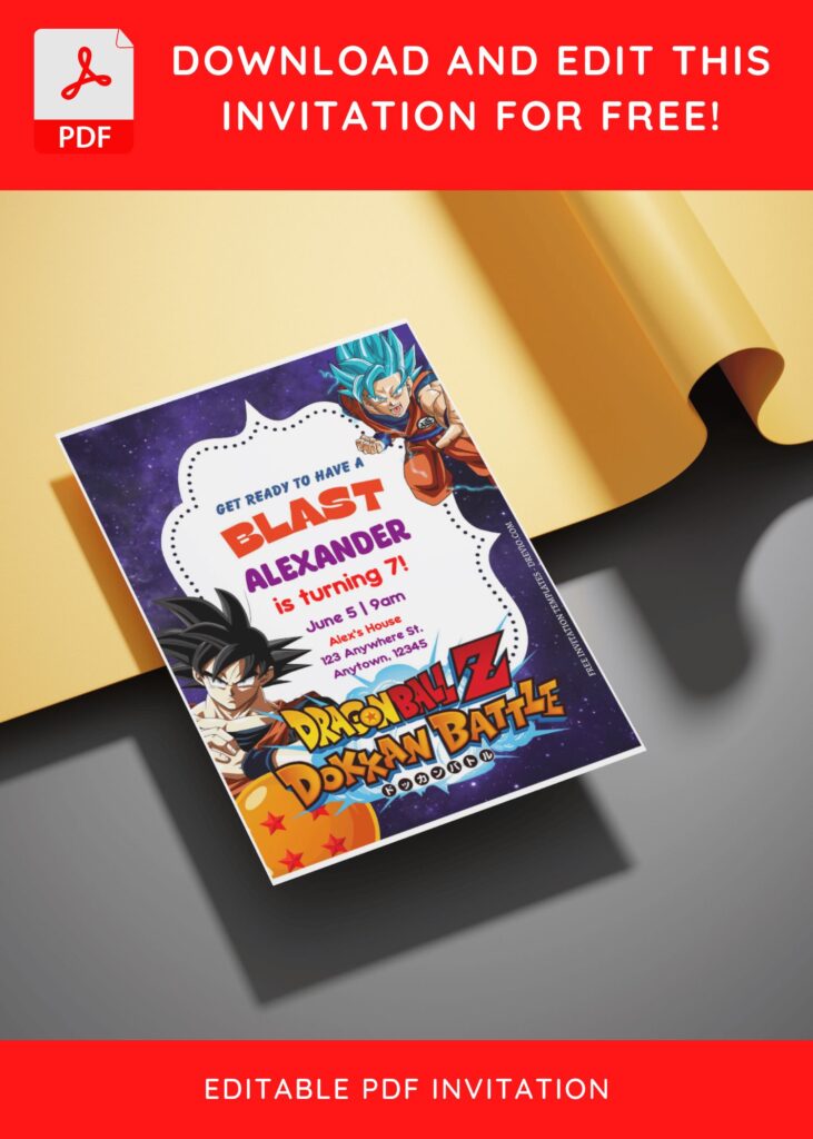 (Free Editable PDF) Awesome Dragon Ball Dokkan Battle Birthday Invitation Templates E