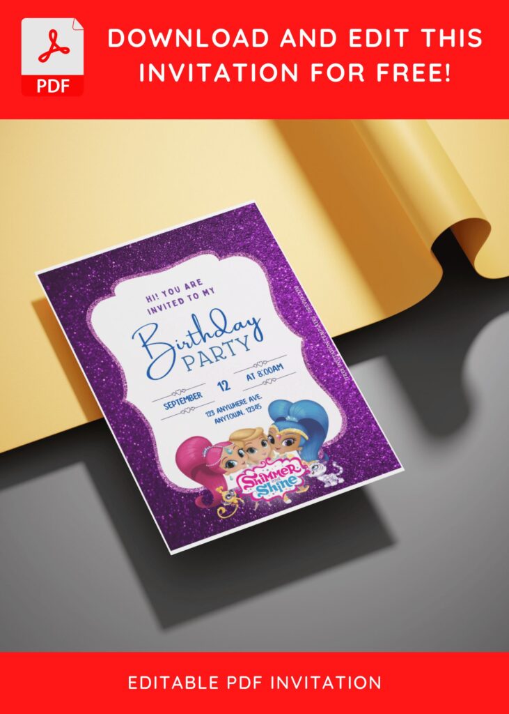 (Free Editable PDF) Twinkling Magic Shimmer And Shine Birthday Invitation Templates with cute shine