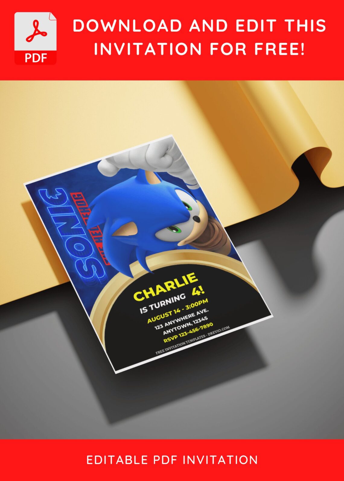 (Free Editable PDF) Spectacular Sonic The Hedgehog Birthday Invitation Templates with sonic the movie images