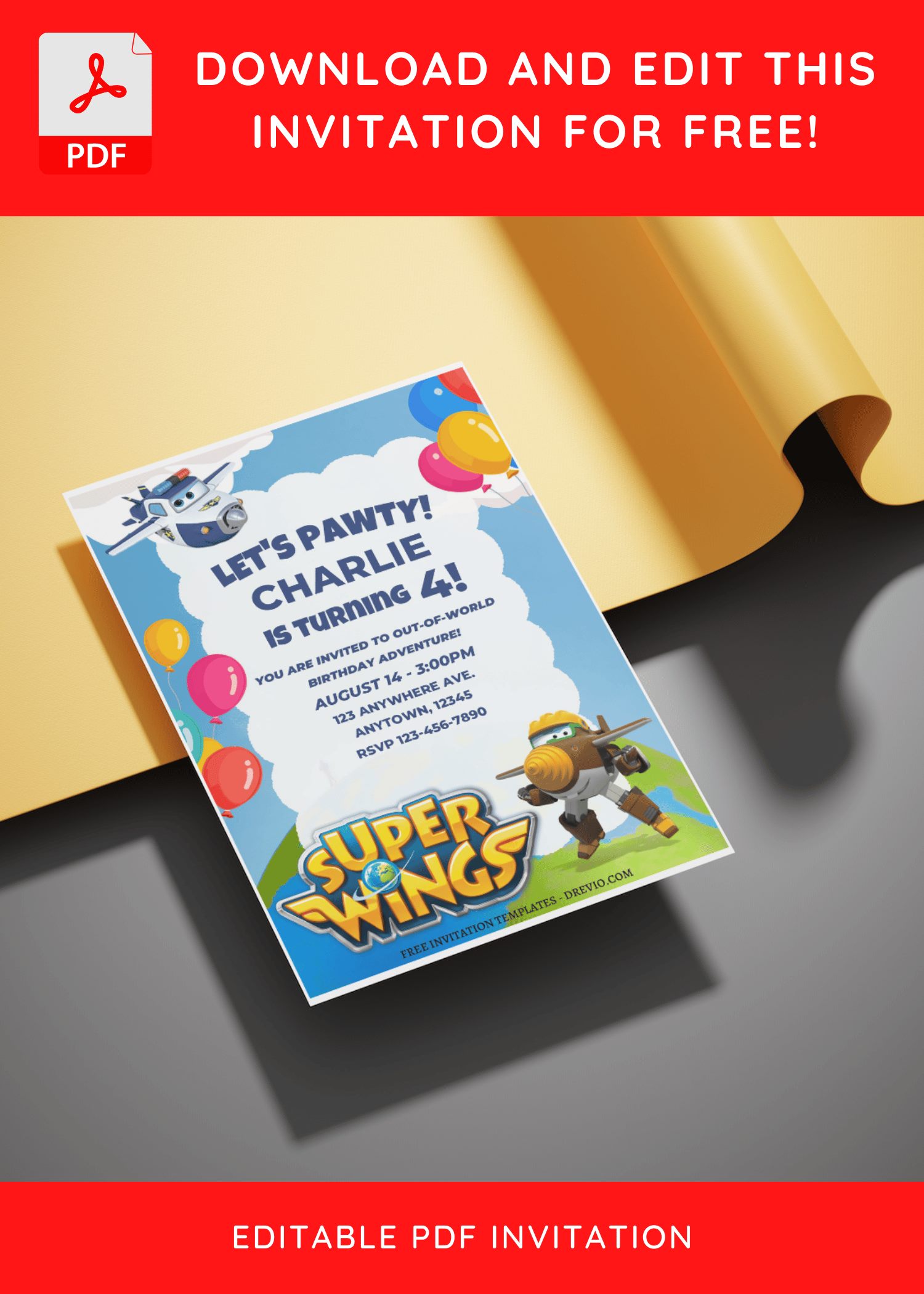 ▷ Digital Invitation Super Wings Birthday Party, FREE