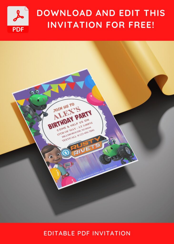 Invitation Template of (Free Editable PDF) Gear Up Rusty Rivets Birthday Invitation Templates 3