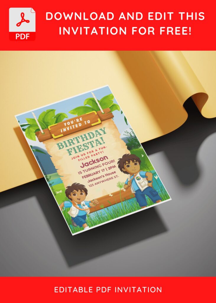 Invitation Template of (Free Editable PDF) Go Diego Go Birthday Invitation Templates 3