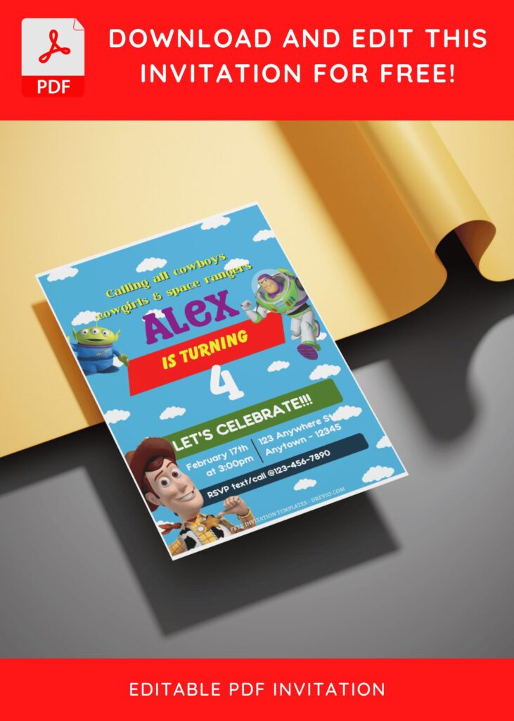 (Free Editable PDF) Party Time With Toy Story Birthday Invitation Templates E