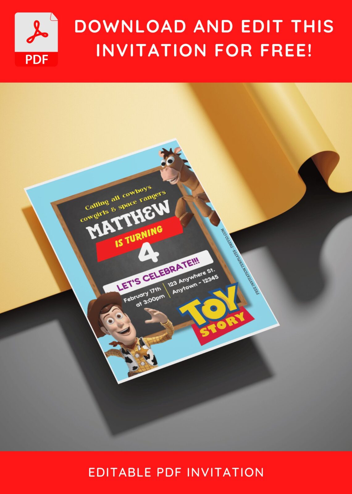 (Free Editable PDF) Playful Toy Story Birthday Invitation Templates E