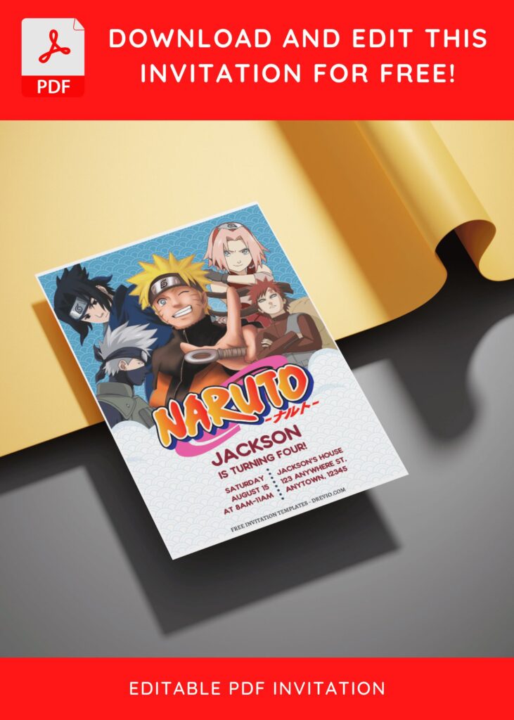 (Free Editable PDF) Epic Ninja Party Naruto Birthday Invitation Templates with editable text