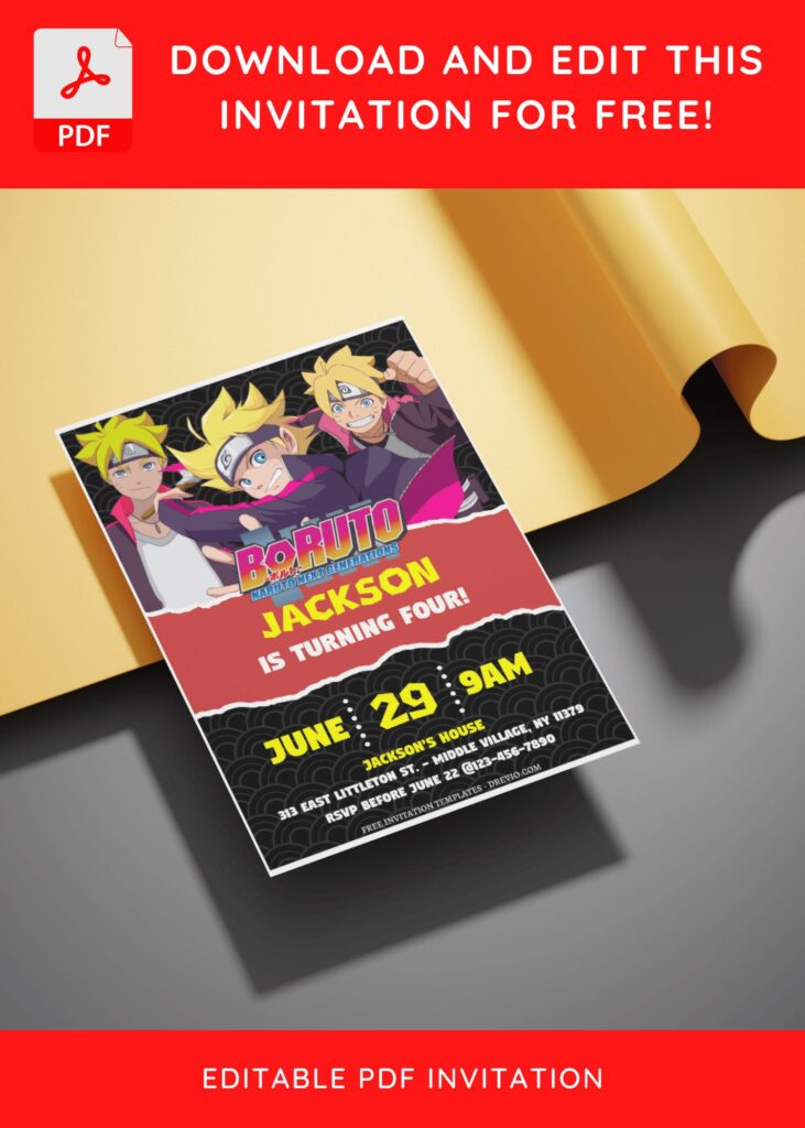 Invitation Template of (Free Editable PDF) Thrilling Fun Boruto Ninja Birthday Invitation Templates 3