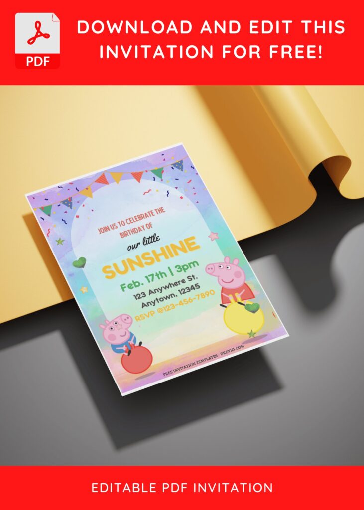 (Free Editable PDF) Oink-Oink Hooray! Peppa Pig Birthday Invitation Templates E