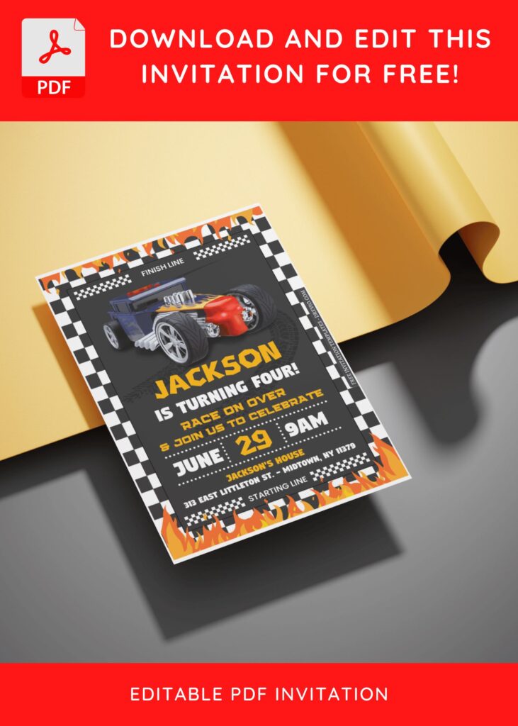 Invitation Template of (Free Editable PDF) Burning Joy Hot Wheels Birthday Invitation Templates 6