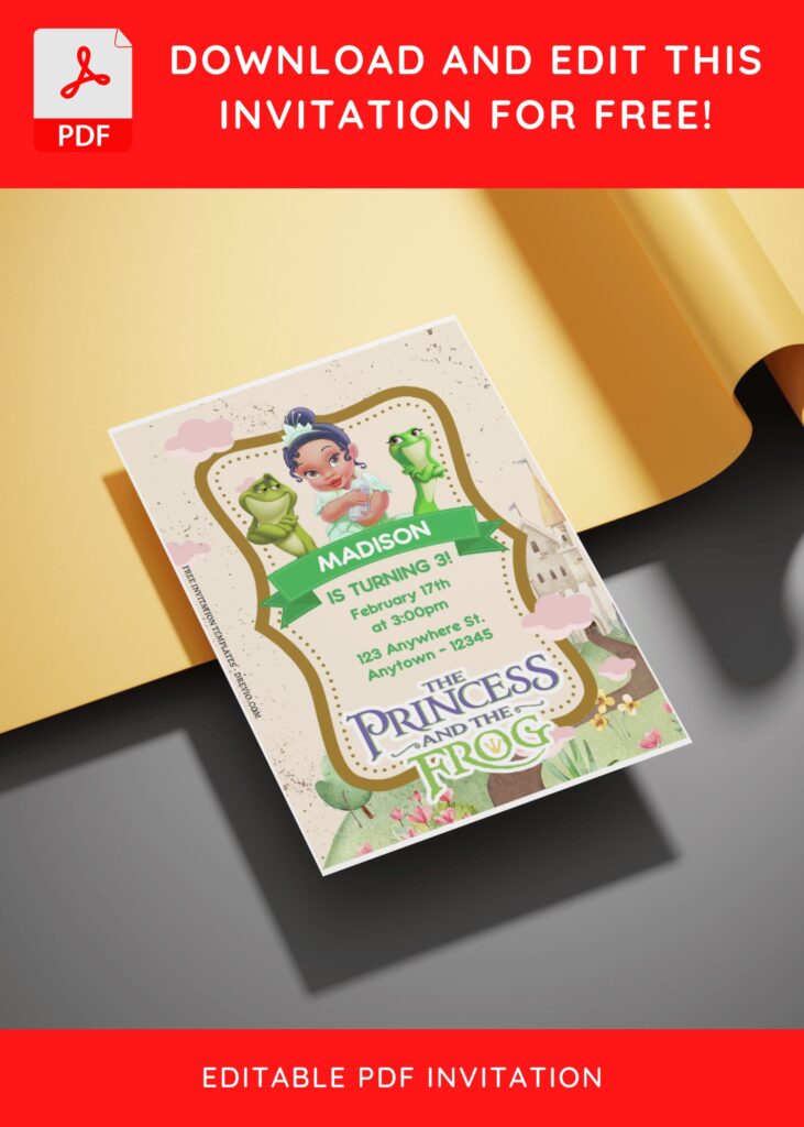 Invitation Template of (Free Editable PDF) Fairy Tale Princess Tiana & The Frog Birthday Invitation Templates 3