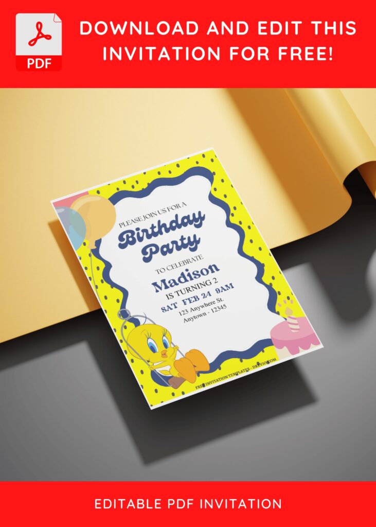 Invitation Template of (Free Editable PDF) Bubbly Cute Tweety Birthday Invitation Templates 5