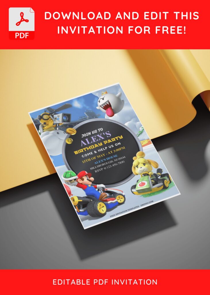 (Free Editable PDF) Super Mario Kart Birthday Invitation Templates E