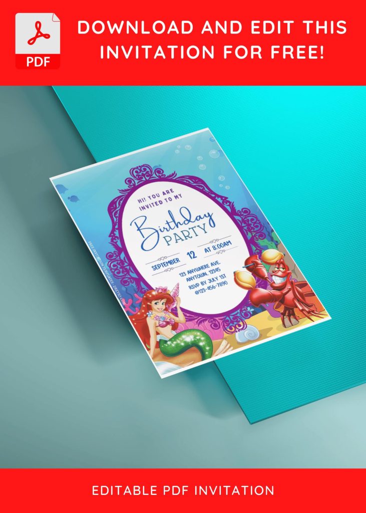 Invitation Template of (Free Editable PDF) Princess Ariel Birthday Invitation Templates For Kids 5