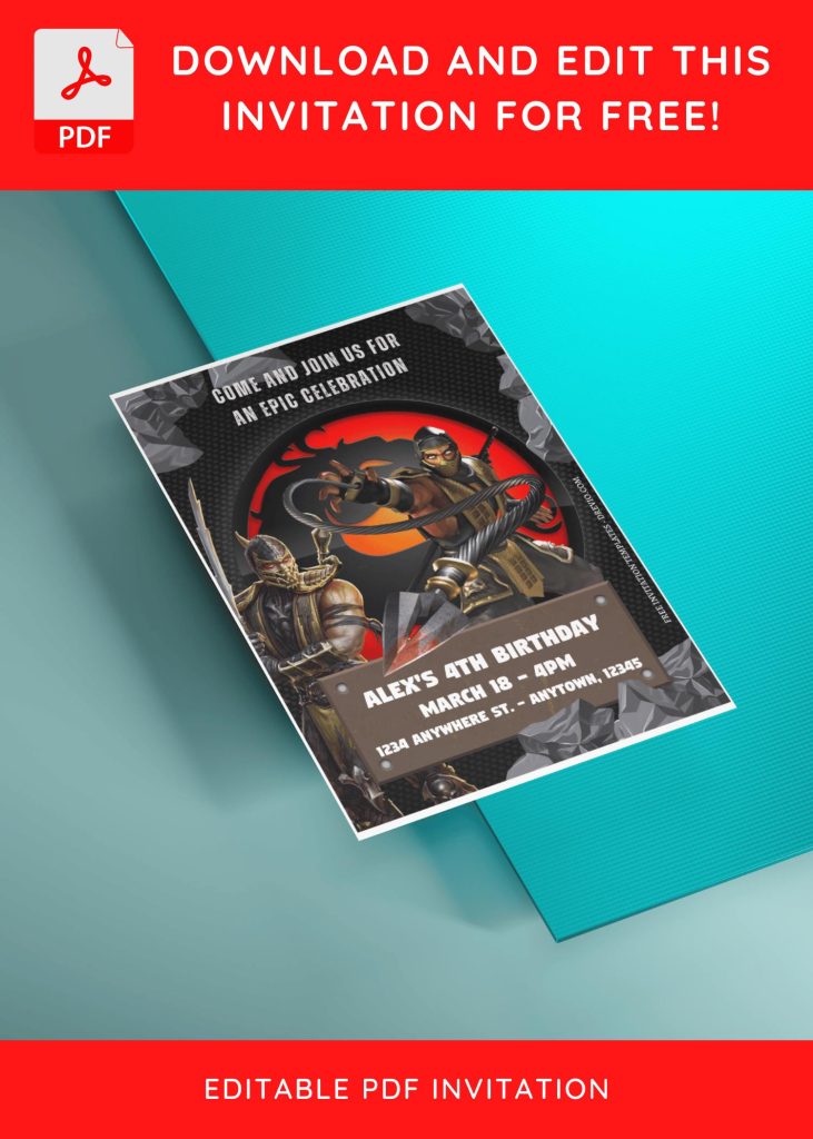 (Free Editable PDF) Mighty Mortal Kombat Birthday Invitation Templates E
