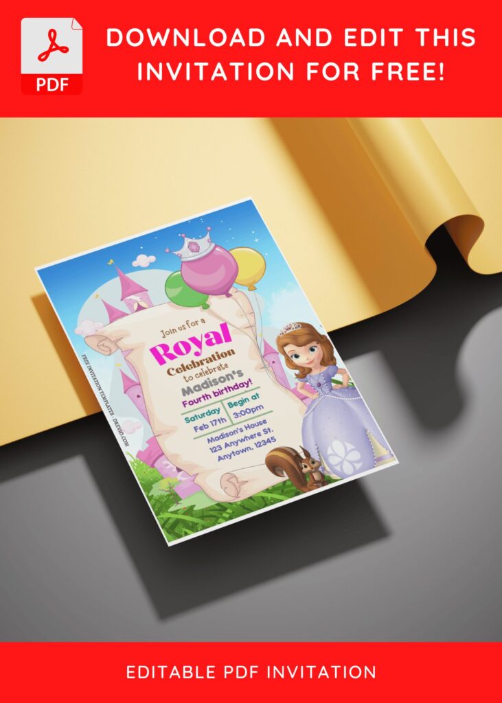 Invitation Template of (Free Editable PDF) Magical Awaits Sofia The First Birthday Invitation Templates 3