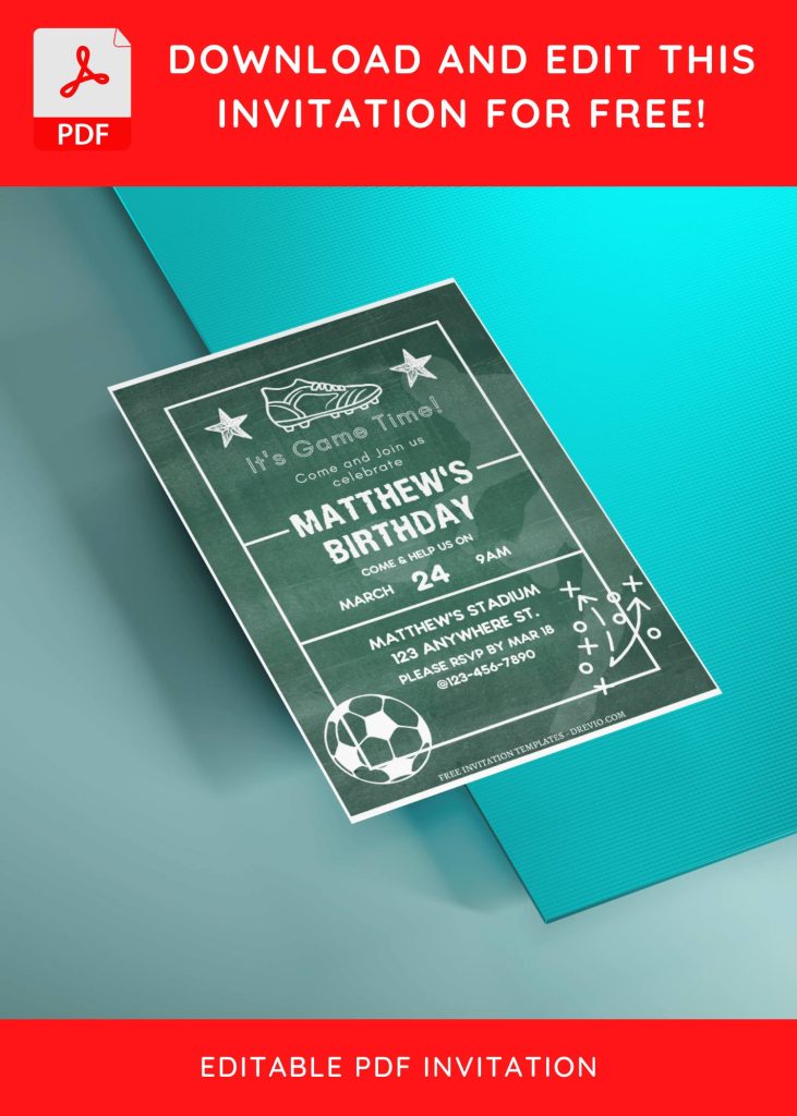 (Free Editable PDF) Chalkboard Soccer Football Birthday Invitation Templates E
