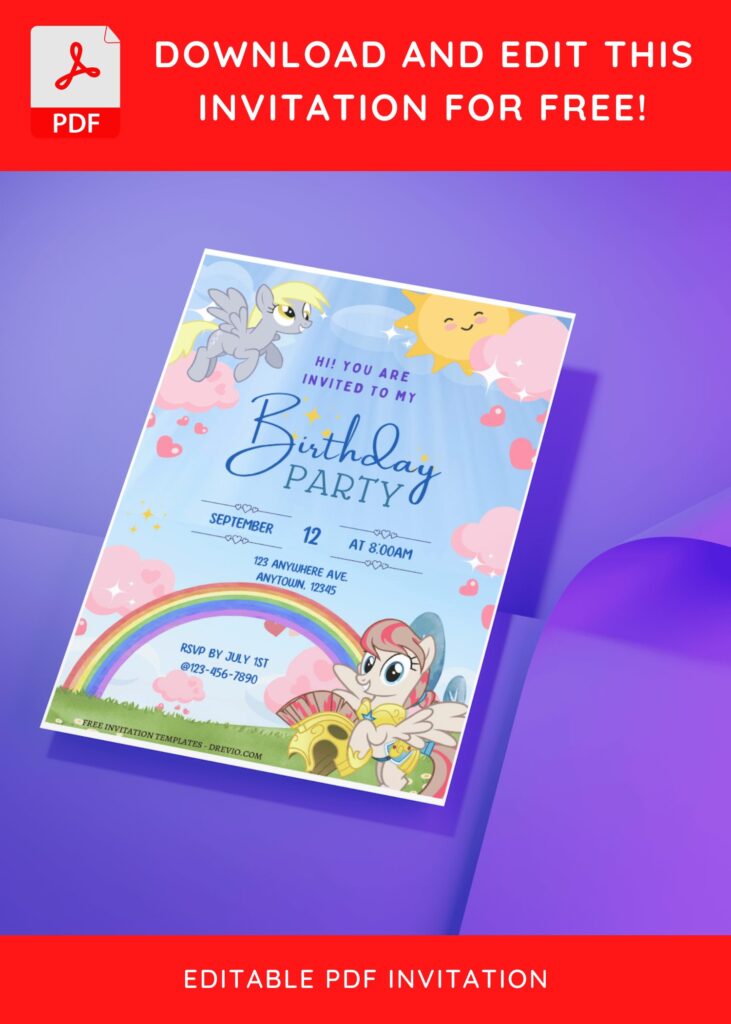 (Free Editable PDF) Magical Land My Little Pony Birthday Invitation Templates D