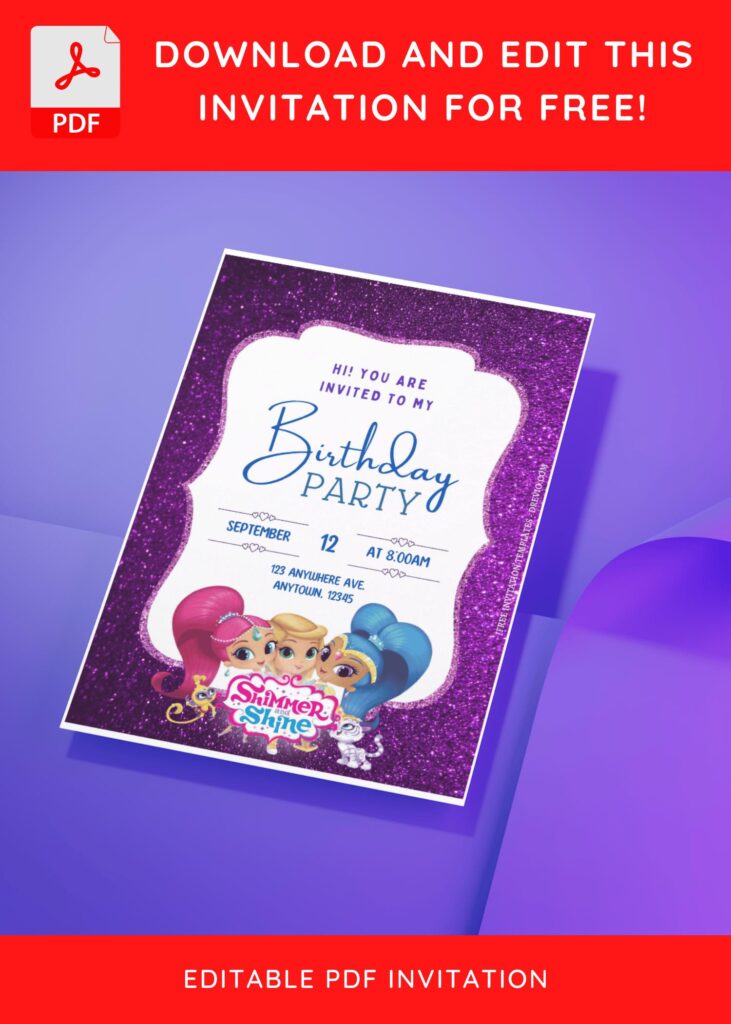 (Free Editable PDF) Twinkling Magic Shimmer And Shine Birthday Invitation Templates D