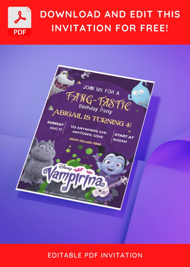 Invitation Template of (Free Editable PDF) FANG-TASTIC Vampirina Birthday Invitation Templates 2