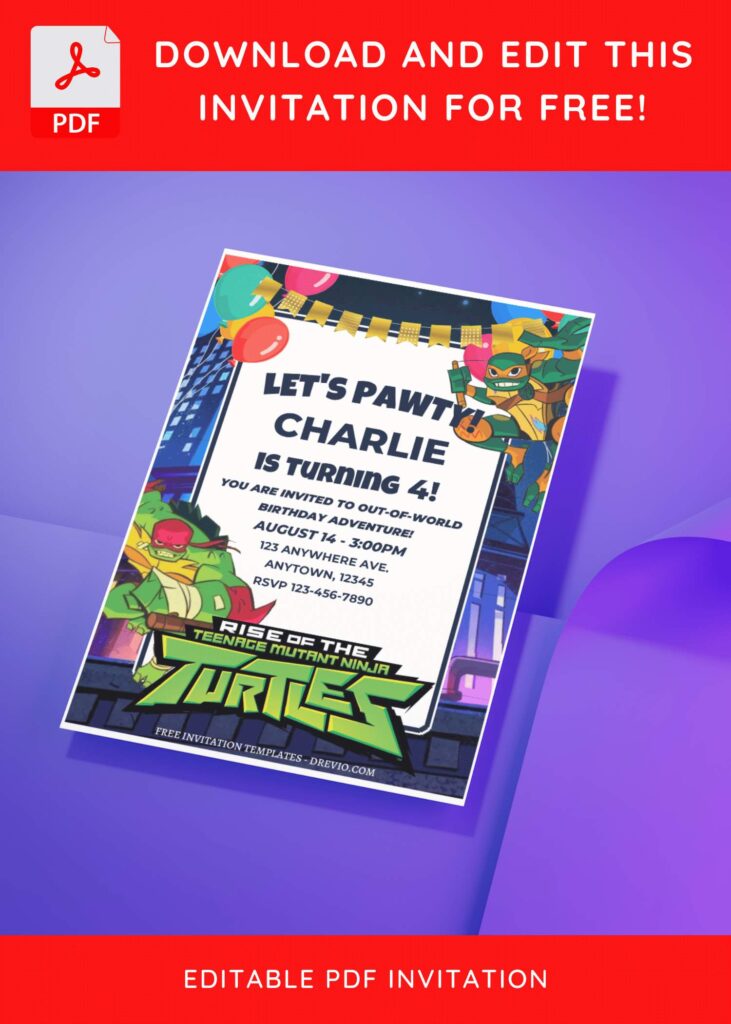 Invitation Template of (Free Editable PDF) Slice, Dice & Party Nice TMNT Birthday Invitation Templates 2